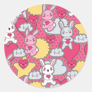 Kawaii Child Pattern with Cute Doodles Classic Round Sticker