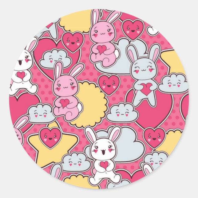 Kawaii Child Pattern with Cute Doodles Classic Round Sticker (Front)