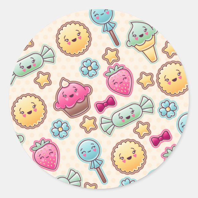 Kawaii child pattern with cute doodles classic round sticker (Front)