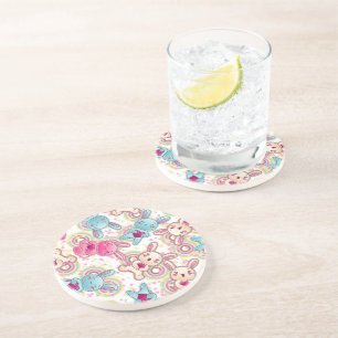 Kawaii Child Pattern with Cute Doodles Coaster