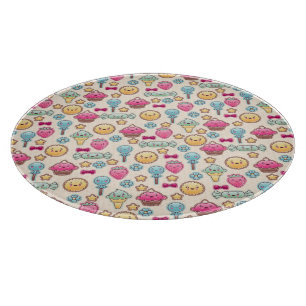 Kawaii child pattern with cute doodles cutting board