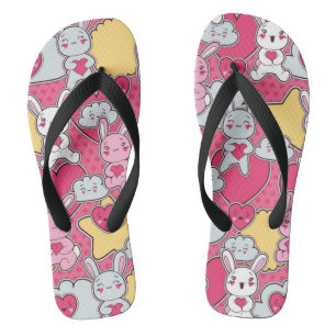 Kawaii Child Pattern with Cute Doodles Flip Flops
