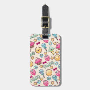 Kawaii child pattern with cute doodles luggage tag