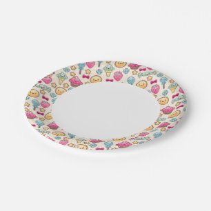 Kawaii child pattern with cute doodles paper plate