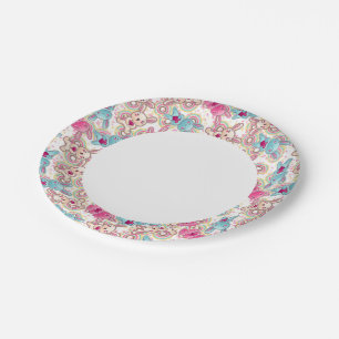Kawaii Child Pattern with Cute Doodles Paper Plate