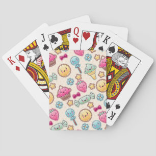 Kawaii child pattern with cute doodles playing cards
