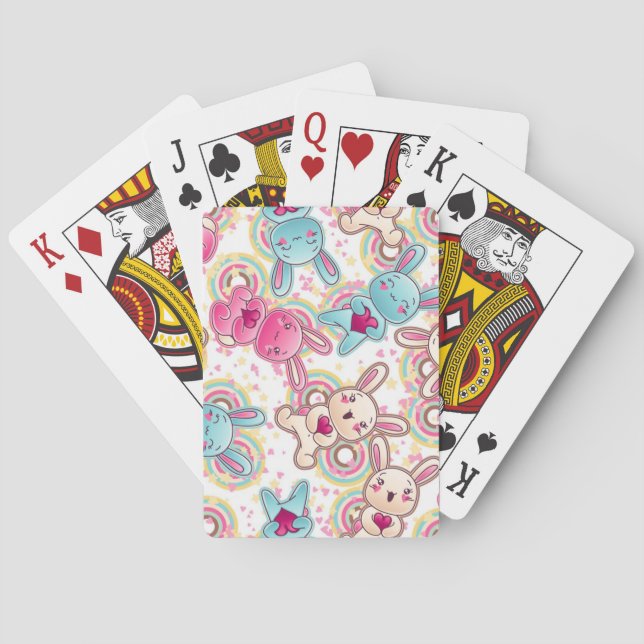 Kawaii Child Pattern with Cute Doodles Playing Cards (Back)