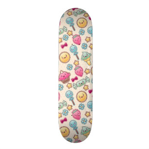 Kawaii child pattern with cute doodles skateboard
