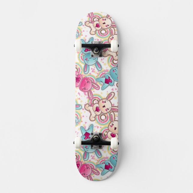 Kawaii Child Pattern with Cute Doodles Skateboard (Front)