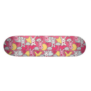 Kawaii Child Pattern with Cute Doodles Skateboard