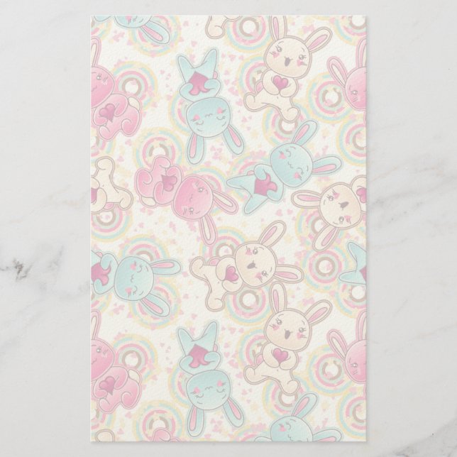 Kawaii Child Pattern with Cute Doodles Stationery (Front)