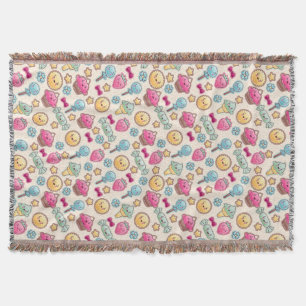Kawaii child pattern with cute doodles throw blanket