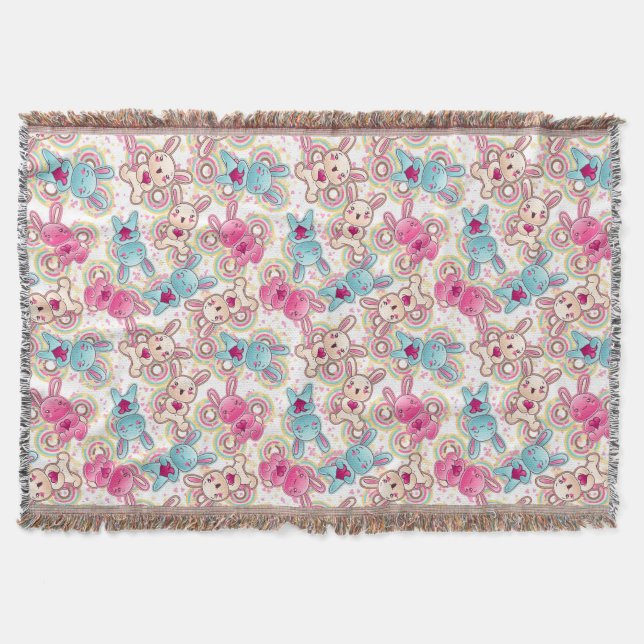 Kawaii Child Pattern with Cute Doodles Throw Blanket (Front)