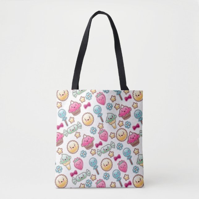 Kawaii child pattern with cute doodles tote bag (Front)