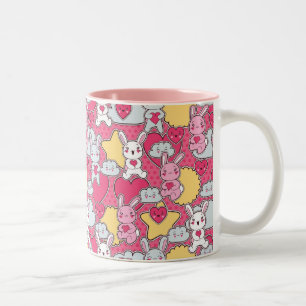 Kawaii Child Pattern with Cute Doodles Two-Tone Coffee Mug