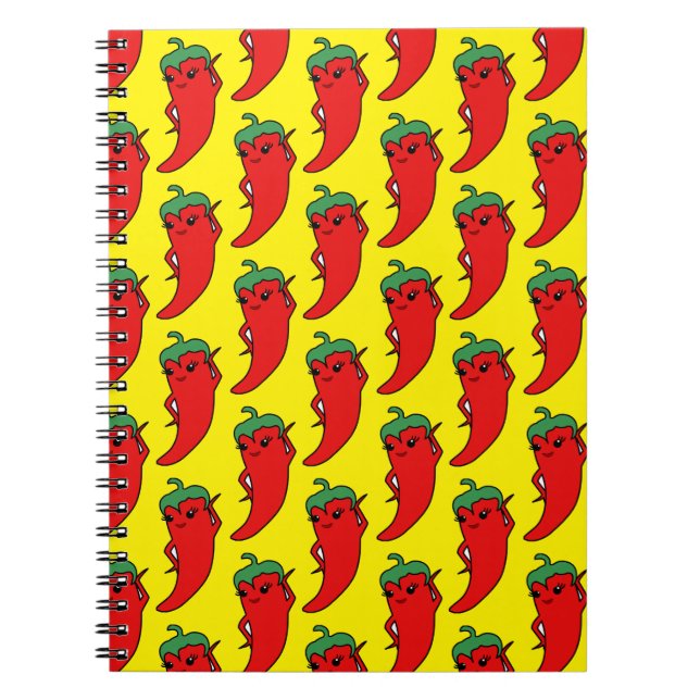 Kawaii Chili Pepper Drawing Pattern Notebook (Front)