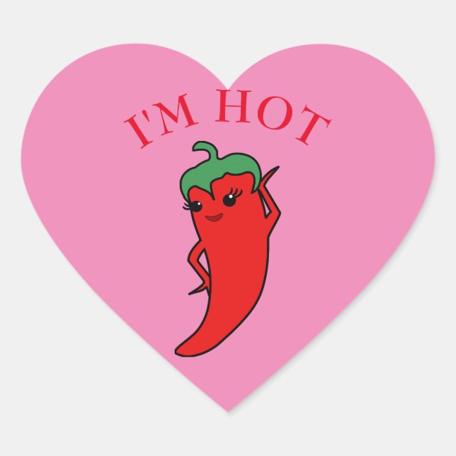 Kawaii Chilli Pepper Diva Custom Heart Sticker (Front)
