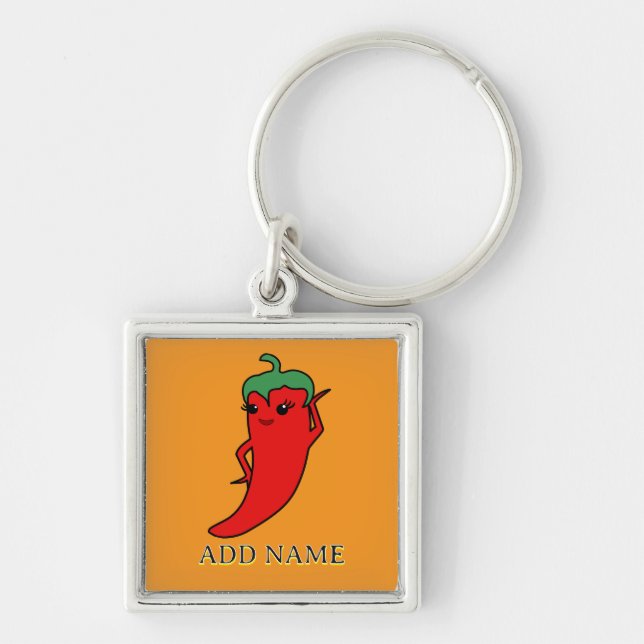 Kawaii Chilli Pepper Diva Custom Key Ring (Front)