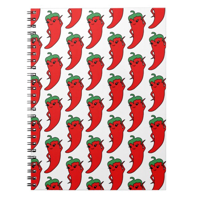 Kawaii Chilli Pepper Drawing Pattern Notebook (Front)