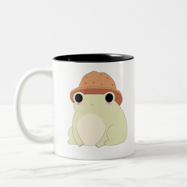 Kawaii Chilling Frog Gift Two-Tone Coffee Mug (Left)