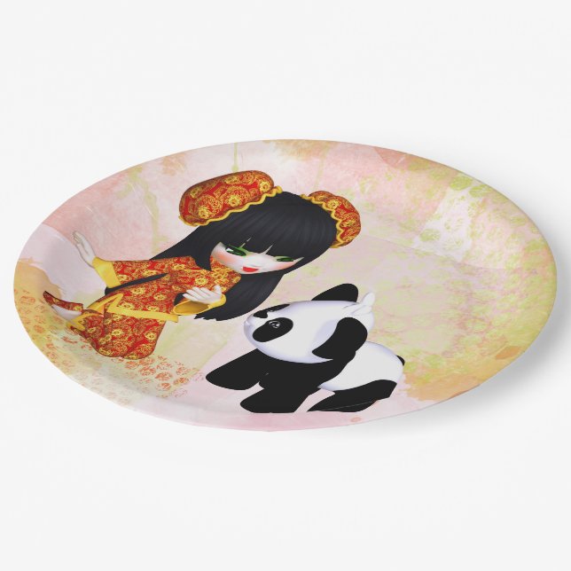 Kawaii China Girl Paper Plate (Angled)