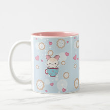 Kawaii Chinchilla in Teacup with Cookies and Heart