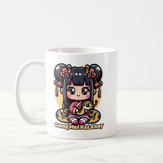 Kawaii Chinese New Year Snake and Girl Coffee Mug (Left)