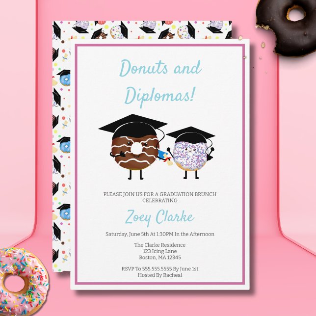 Kawaii Chocolate And Vanilla Doughnuts and Diploma Invitation (Creator Uploaded)