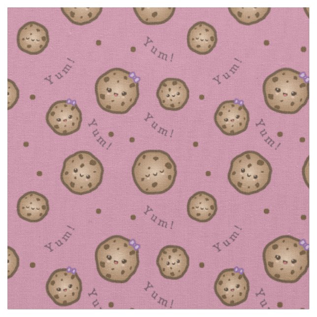 Kawaii Chocolate Chip Cookies Fabric (Close Up)