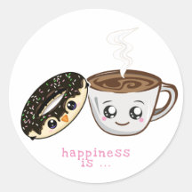 kawaii chocolate doughnut and hot coffee