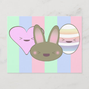 Kawaii Chocolate Easter Bunny, Egg, & Heart Holiday Postcard