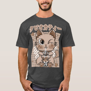 Kawaii Chocolate Milk  Bubble Tea Neko Cat T-Shirt