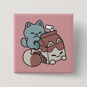 Kawaii Chocolate Milk Cat – Cozy Drink & Cuteness  15 Cm Square Badge