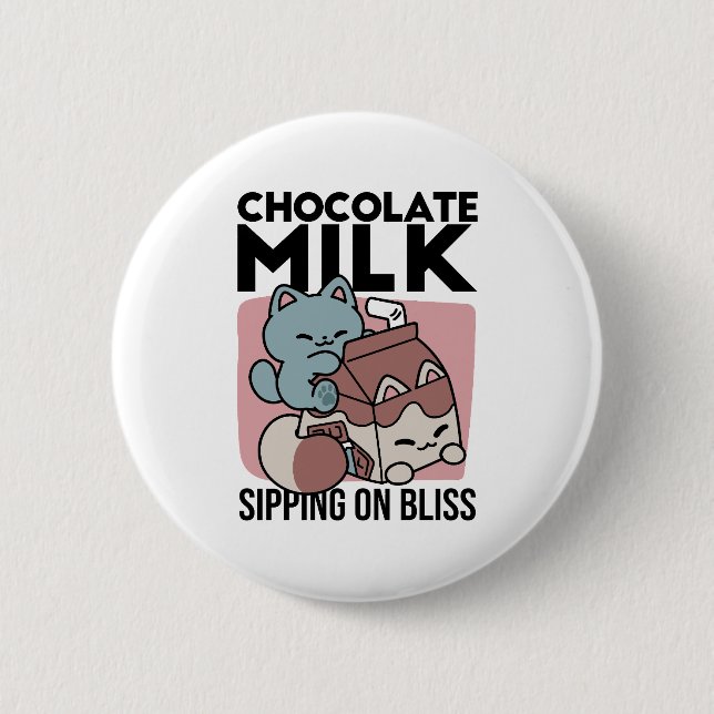 Kawaii Chocolate Milk Cat – Cozy Drink & Cuteness  6 Cm Round Badge (Front)