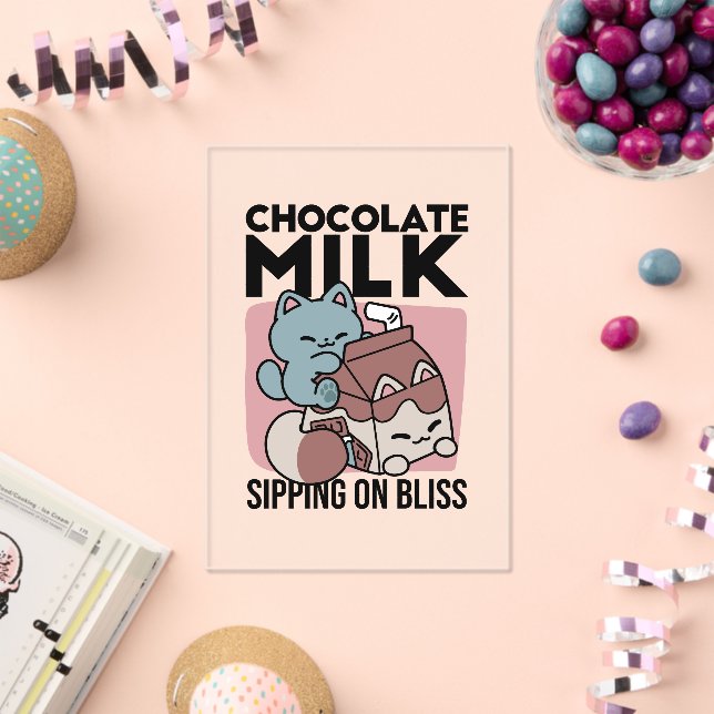 Kawaii Chocolate Milk Cat – Cozy Drink & Cuteness  Acrylic Invitations (Insitu (Celebration))