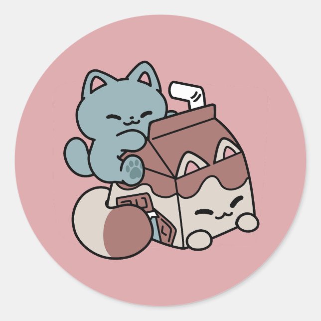 Kawaii Chocolate Milk Cat – Cozy Drink & Cuteness  Classic Round Sticker (Front)