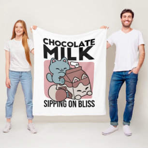 Kawaii Chocolate Milk Cat – Cozy Drink & Cuteness  Fleece Blanket