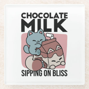 Kawaii Chocolate Milk Cat – Cozy Drink & Cuteness  Glass Coaster