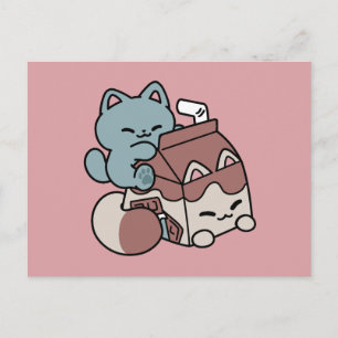 Kawaii Chocolate Milk Cat – Cozy Drink & Cuteness Holiday Postcard