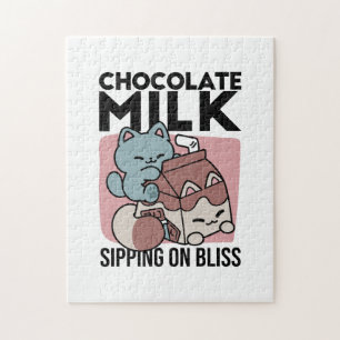 Kawaii Chocolate Milk Cat – Cozy Drink & Cuteness  Jigsaw Puzzle