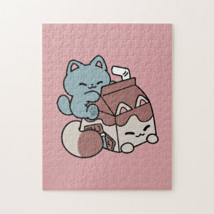 Kawaii Chocolate Milk Cat – Cozy Drink & Cuteness  Jigsaw Puzzle