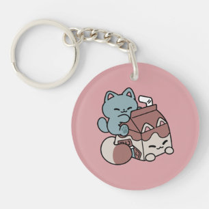 Kawaii Chocolate Milk Cat – Cozy Drink & Cuteness Key Ring