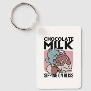 Kawaii Chocolate Milk Cat – Cozy Drink & Cuteness Key Ring