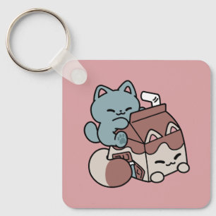 Kawaii Chocolate Milk Cat – Cozy Drink & Cuteness Key Ring
