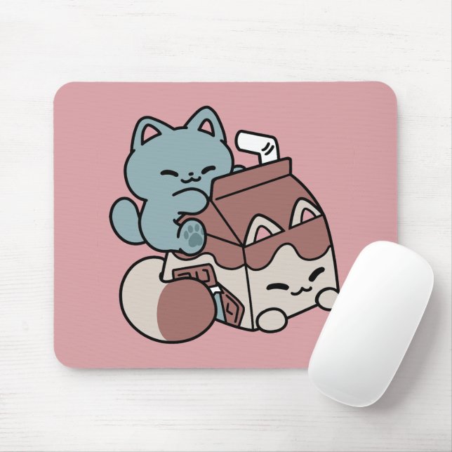Kawaii Chocolate Milk Cat – Cozy Drink & Cuteness  Mouse Mat (With Mouse)