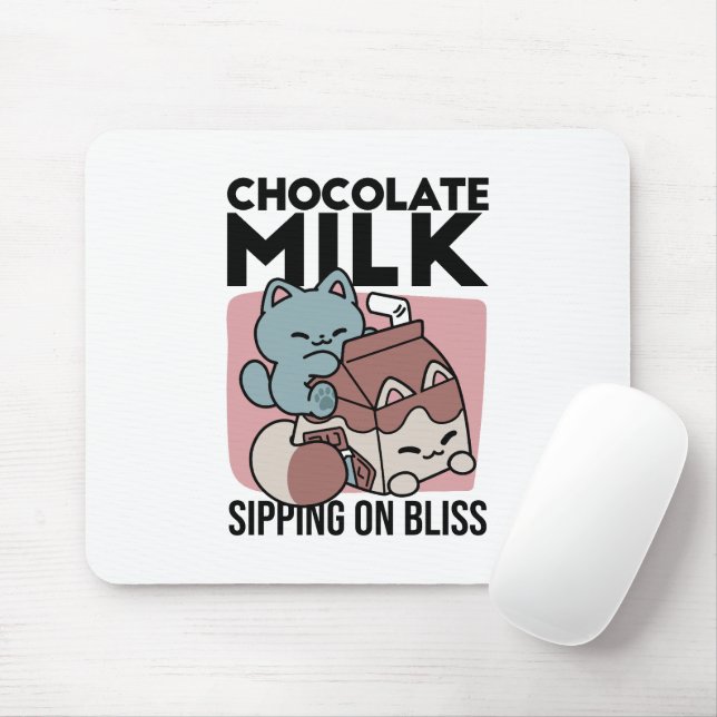 Kawaii Chocolate Milk Cat – Cozy Drink & Cuteness  Mouse Mat (With Mouse)