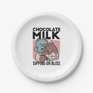 Kawaii Chocolate Milk Cat – Cozy Drink & Cuteness Paper Plate