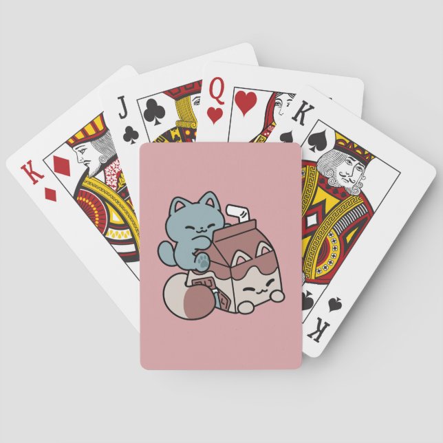 Kawaii Chocolate Milk Cat – Cozy Drink & Cuteness  Playing Cards (Back)