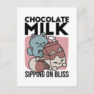 Kawaii Chocolate Milk Cat – Cozy Drink & Cuteness Postcard