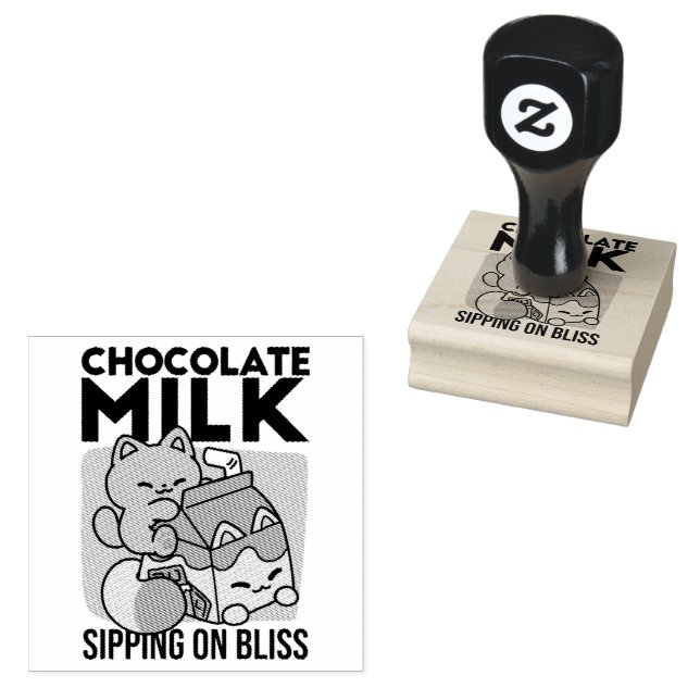 Kawaii Chocolate Milk Cat – Cozy Drink & Cuteness  Rubber Stamp (Stamped)